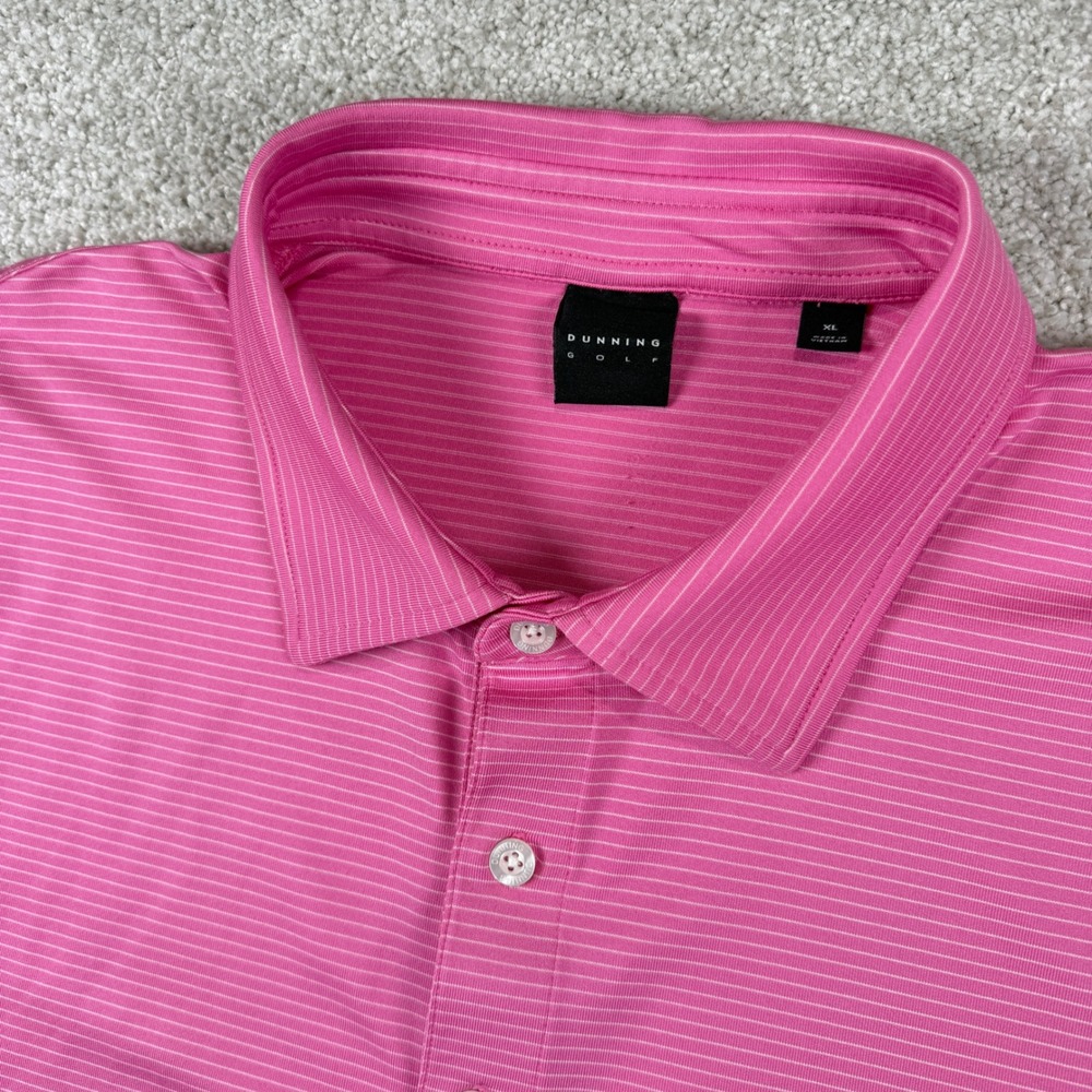 Dunning Golf Polo Shirt Mens XL Pink Striped Short Sleeve Performance Top